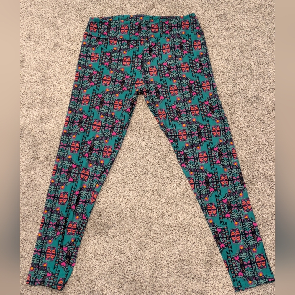 LuLaRoe Leggings Multicolor Horses Aztec Mayan Butter Soft Size: TC Tall & Curvy